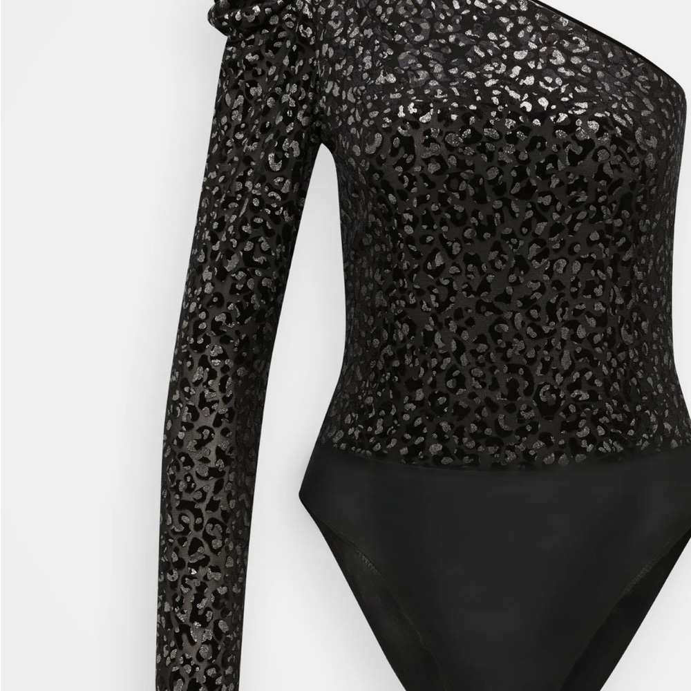 All Saints Black and Silver Leopard Print Bodysuit